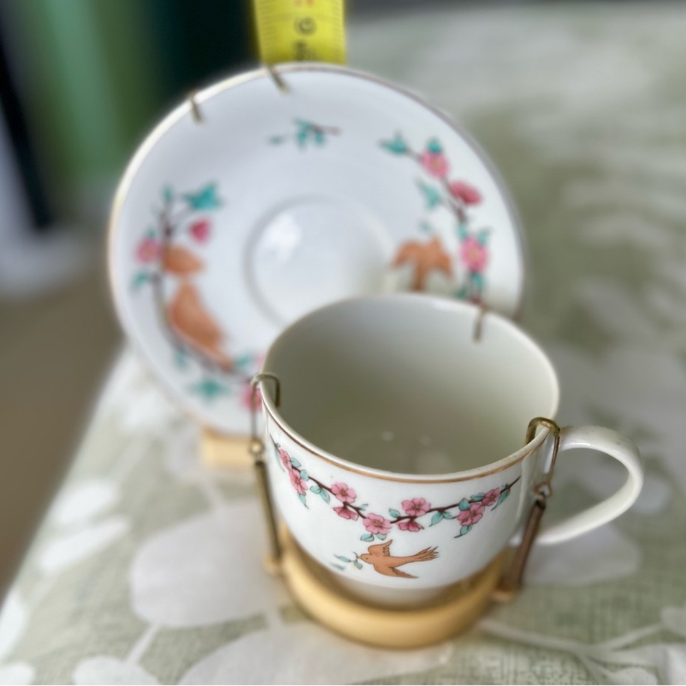 VTG Teleflora Standing Displayed Cottagecore Dainty Bird Plate & Mug Set Art - Picture 10 of 11
